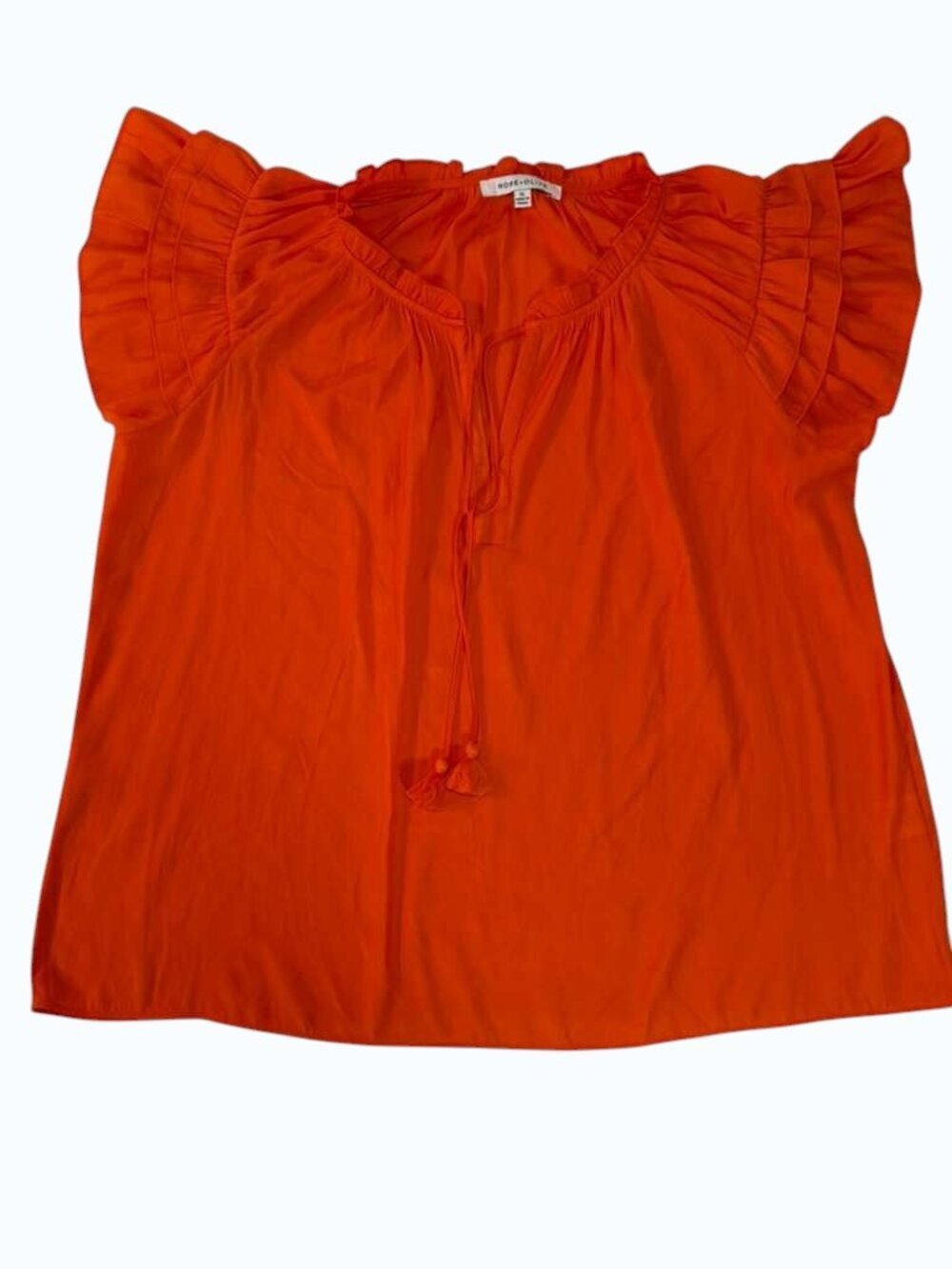 Rose & Olive Women’s Orange Ruffle Sleeve Peasant Blouse Size XL NWOT